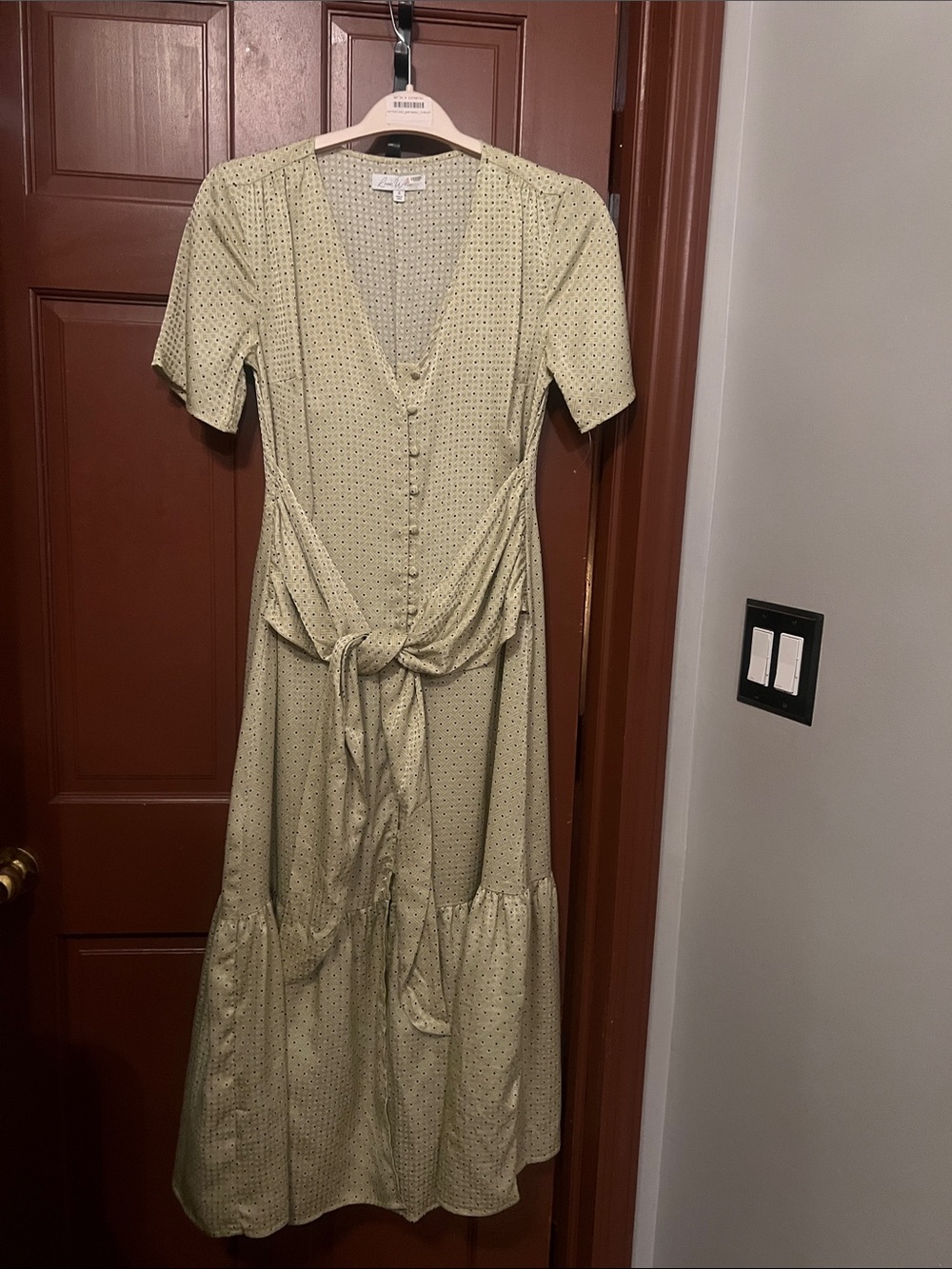 Love, Whit Olive Green Button-Front Maxi Dress with Tie Waist